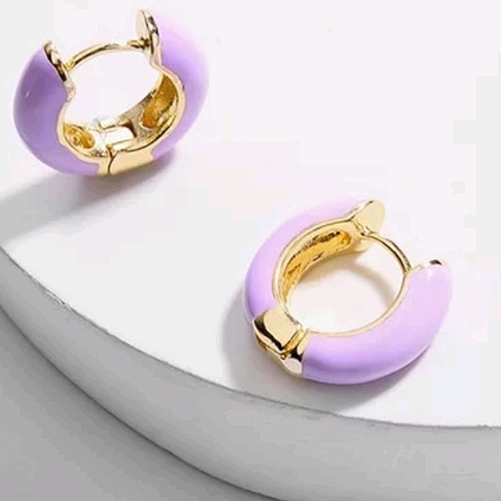 Purple enamel mini huggies earrings